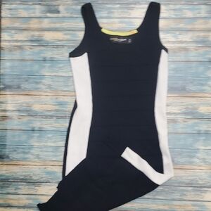 New York & Company Black and White Asymmetrical Bodycon Midi Dress